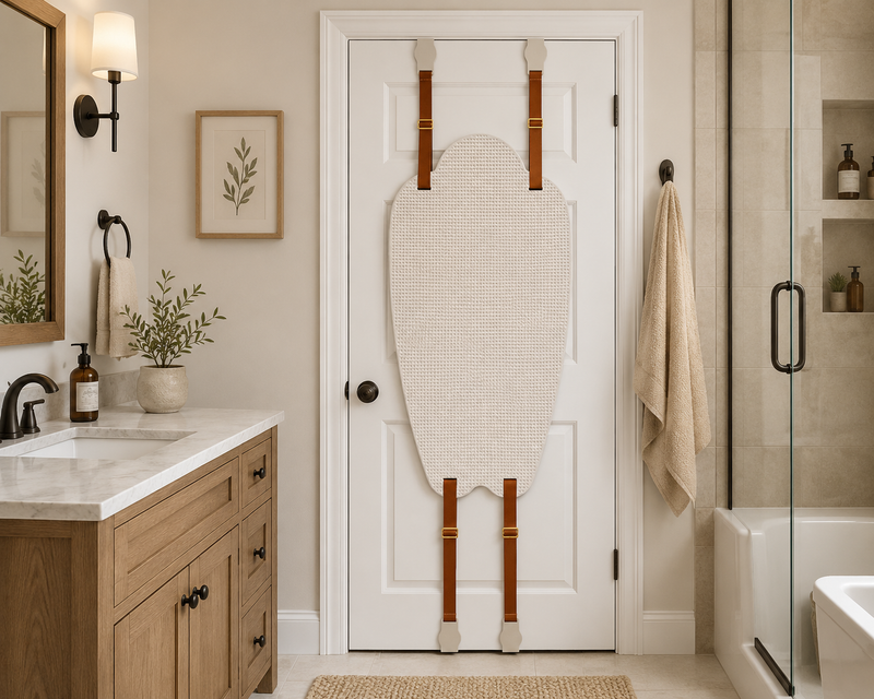 The honey do backscratcher hanging on a bathroom door. Medium 65A, Firm 80A