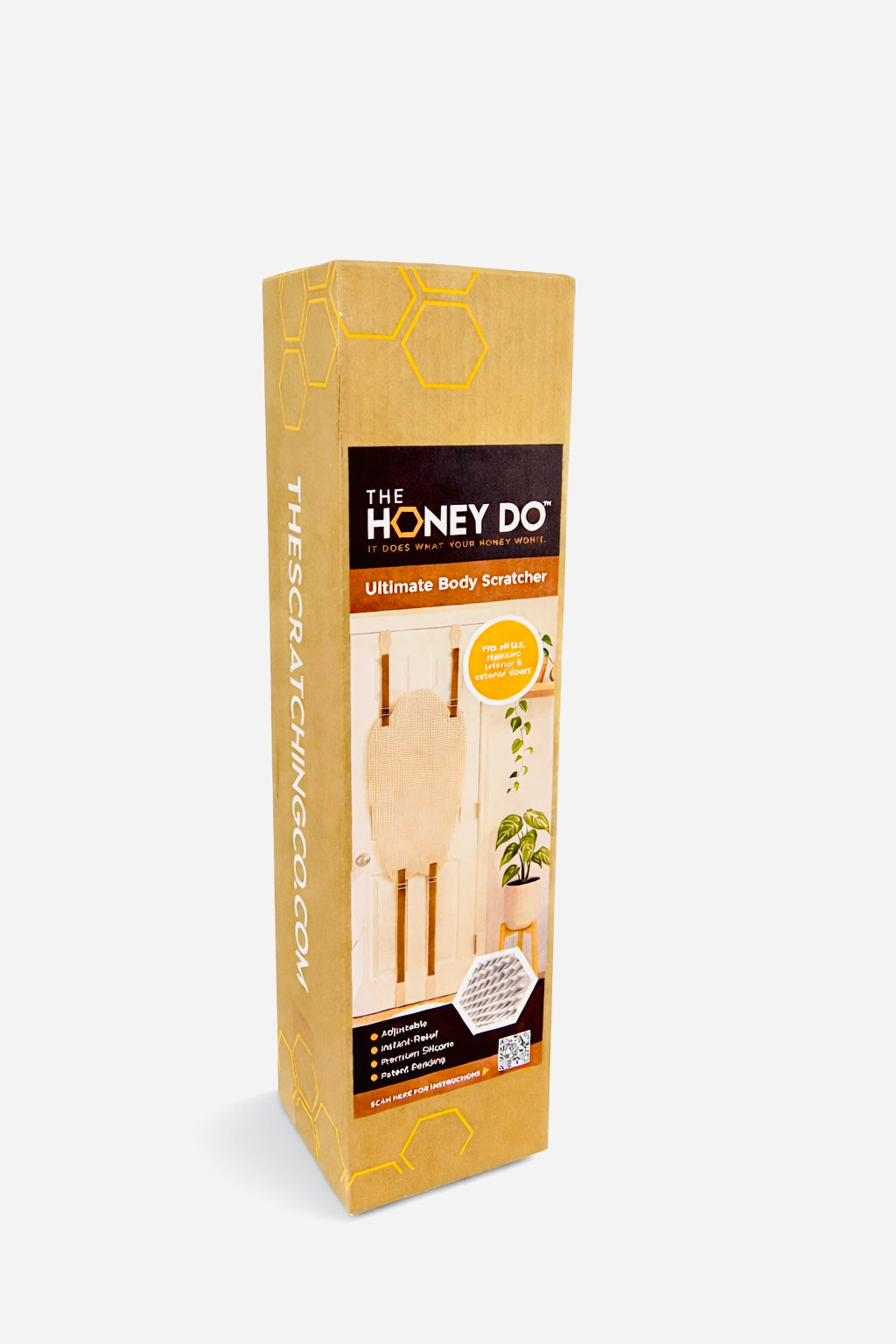 retail packaging box for hands free back scratcher showing the honey do product and branding